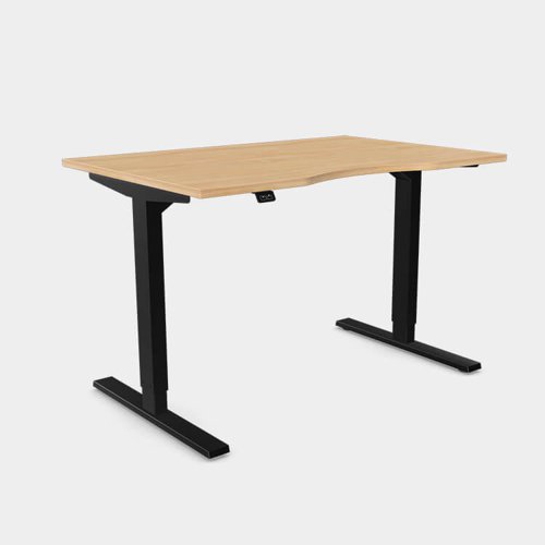 Zoom Single Height Adjust Desk -  Double purpose scallop, 1200 x 800mm - Beech / Black Frame