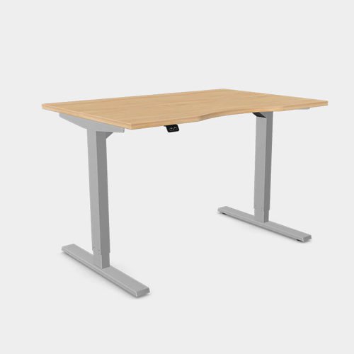 Zoom Single Height Adjust Desk - Double purpose scallop, 1200 x 800mm - Beech / Silver Frame