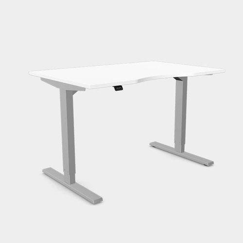 Zoom Single Height Adjust Desk - Double purpose scallop, 1200 x 800mm - White / Silver Frame