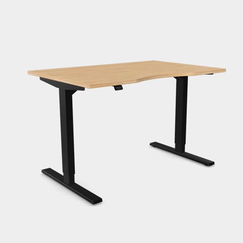 Zoom Single Height Adjust Desk - Double purpose scallop, 1400 x 800mm - Beech / Black Frame