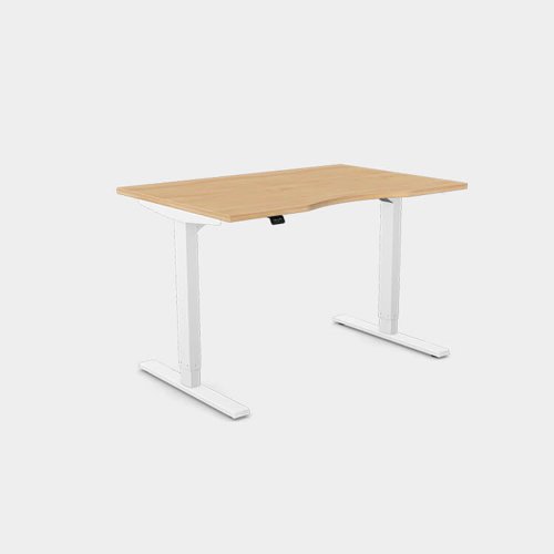 Zoom Single Height Adjust Desk - Double purpose scallop, 1400 x 800mm - Beech / White Frame