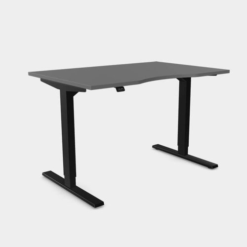 Zoom Single Height Adjust Desk - Double purpose scallop, 1400 x 800mm - Graphite / Black Frame