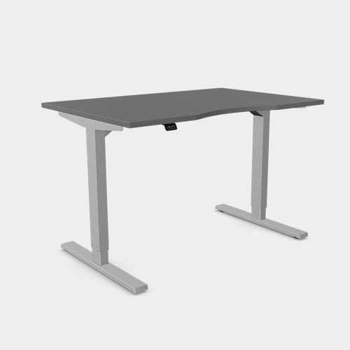 Zoom Single Height Adjust Desk - Double purpose scallop, 1400 x 800mm - Graphite / Silver Frame