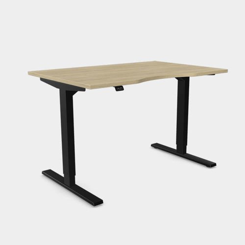 Zoom Single Height Adjust Desk - Double purpose scallop, 1400 x 800mm - Urban Oak / Black Frame