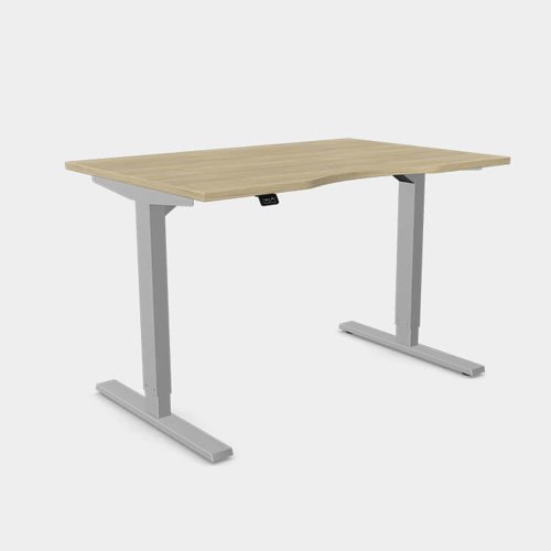 Zoom Single Height Adjust Desk - Double purpose scallop, 1400 x 800mm - Urban Oak / Silver Frame