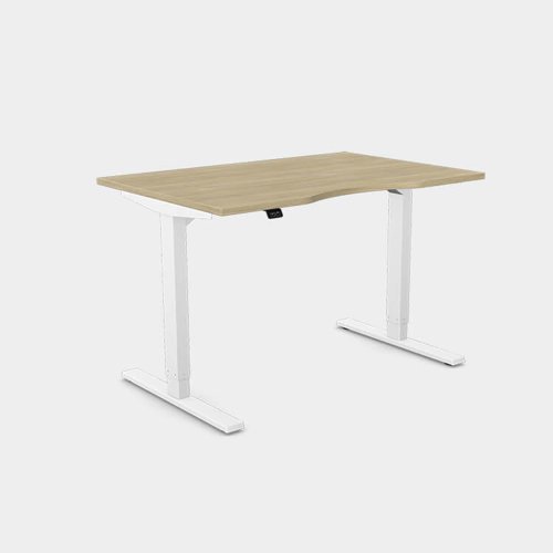 Zoom Single Height Adjust Desk - Double purpose scallop, 1400 x 800mm - Urban Oak / White Frame