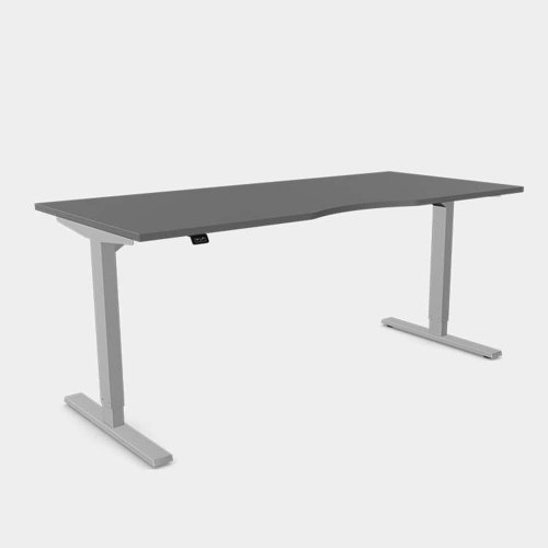 Zoom Single Height Adjust Desk - Double purpose scallop, 1600 x 800mm - Graphite / Silver Frame