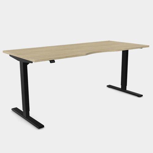 Zoom Single Height Adjust Desk - Double purpose scallop, 1600 x 800mm - Urban Oak / Black Frame