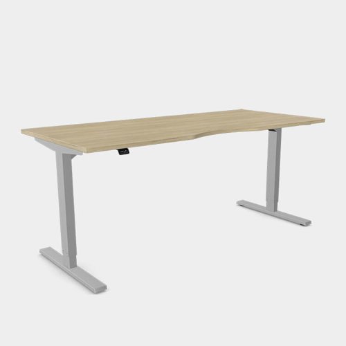 Zoom Single Height Adjust Desk - Double purpose scallop, 1600 x 800mm - Urban Oak / Silver Frame