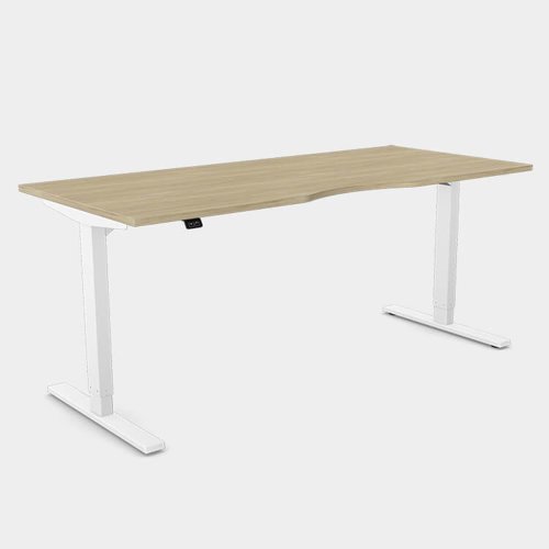 Zoom Single Height Adjust Desk - Double purpose scallop, 1600 x 800mm - Urban Oak / White Frame