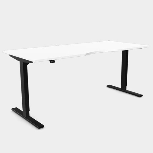 Zoom Single Height Adjust Desk - Double purpose scallop, 1600 x 800mm - White / Black Frame