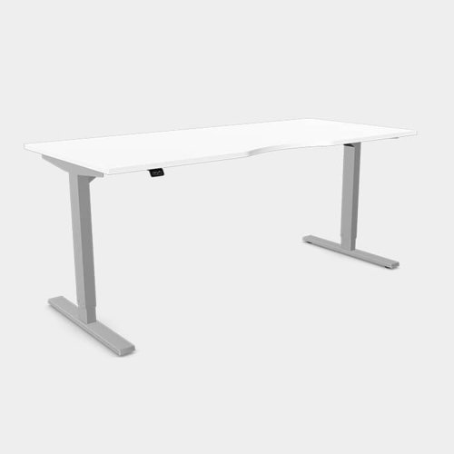 Zoom Single Height Adjust Desk - Double purpose scallop, 1600 x 800mm - White / Silver Frame