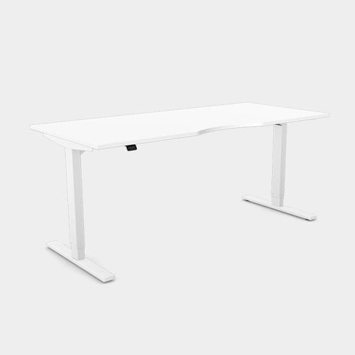 Zoom Single Height Adjust Desk - Double purpose scallop, 1600 x 800mm - White / White Frame