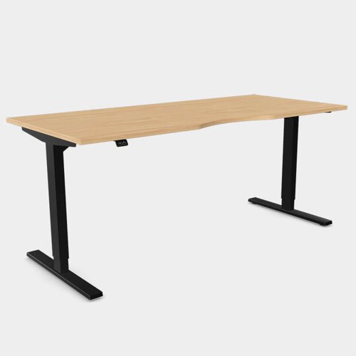 Zoom Single Height Adjust Desk - Double purpose scallop, 1800 x 800mm - Beech / Black Frame