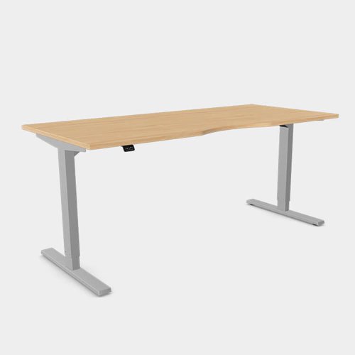 Zoom Single Height Adjust Desk - Double purpose scallop, 1800 x 800mm - Beech / Silver Frame
