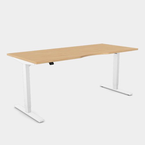 Zoom Single Height Adjust Desk - Double purpose scallop, 1800 x 800mm - Beech / White Frame