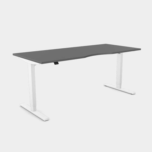 Zoom Single Height Adjust Desk - Double purpose scallop, 1800 x 800mm - Graphite / White Frame