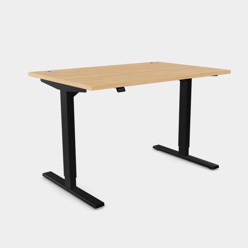 Zoom Single Height Adjust Desk - Top With Alu Portals, 1200 x 800mm - Beech / Black Frame