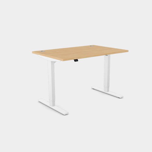 Zoom Single Height Adjust Desk - Top With Alu Portals, 1200 x 800mm - Beech / White Frame