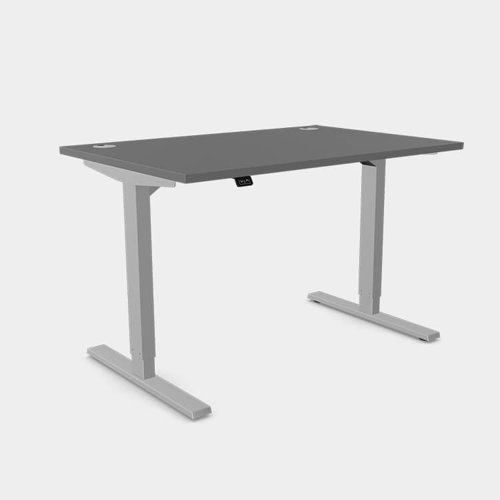 Zoom Single Height Adjust Desk - Top With Alu Portals, 1200 x 800mm - Graphite / Silver Frame