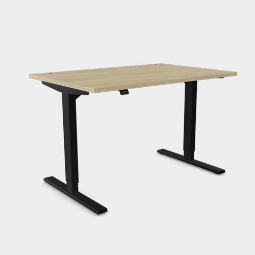 Zoom Single Height Adjust Desk - Top With Alu Portals, 1200 x 800mm - Urban Oak / Black Frame