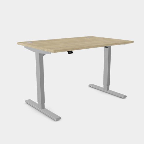 Zoom Single Height Adjust Desk - Top With Alu Portals, 1200 x 800mm - Urban Oak / Silver Frame