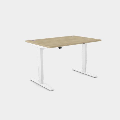 Zoom Single Height Adjust Desk - Top With Alu Portals, 1200 x 800mm - Urban Oak / White Frame