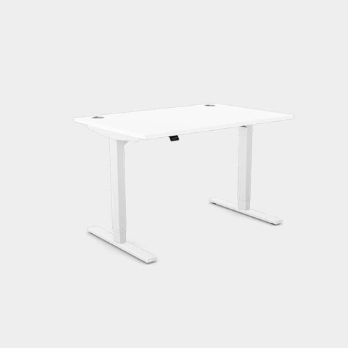 Zoom Single Height Adjust Desk - Top With Alu Portals, 1200 x 800mm - White / White Frame