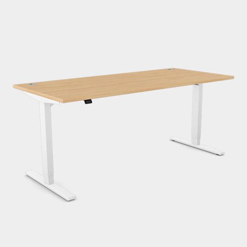 Zoom Single Height Adjust Desk - Top With Alu Portals, 1600 x 800mm - Beech / White Frame