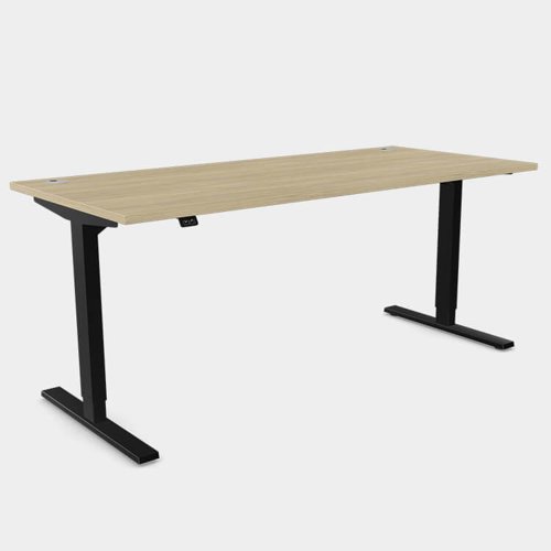 Zoom Single Height Adjust Desk - Top With Alu Portals, 1600 x 800mm - Urban Oak / Black Frame