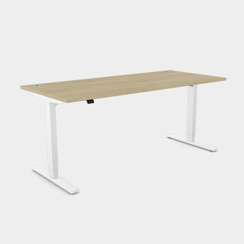 Zoom Single Height Adjust Desk - Top With Alu Portals, 1600 x 800mm - Urban Oak / White Frame