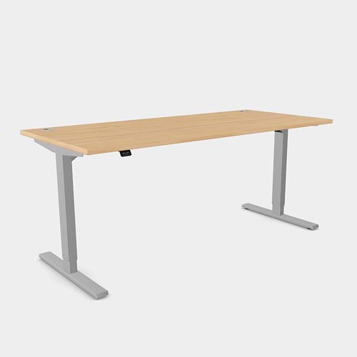 Zoom Single Height Adjust Desk - Top With Alu Portals, 1800 x 800mm - Beech / Silver Frame
