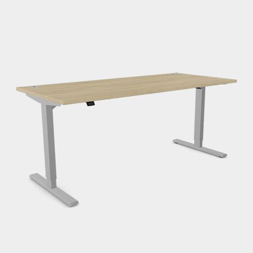 Zoom Single Height Adjust Desk - Top With Alu Portals, 1800 x 800mm - Urban Oak / Silver Frame