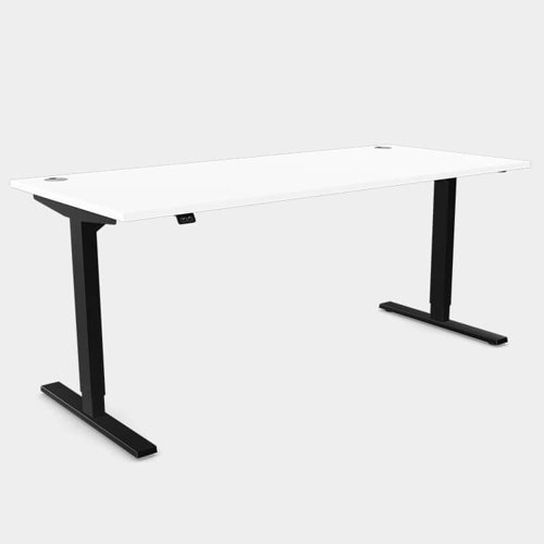 Zoom Single Height Adjust Desk - Top With Alu Portals, 1800 x 800mm - White / Black Frame