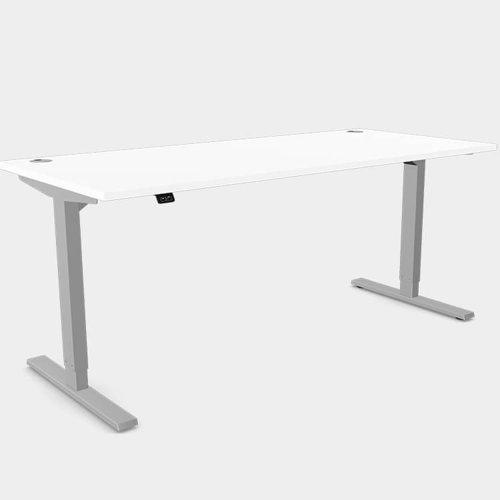 Zoom Single Height Adjust Desk - Top With Alu Portals, 1800 x 800mm - White / Silver Frame