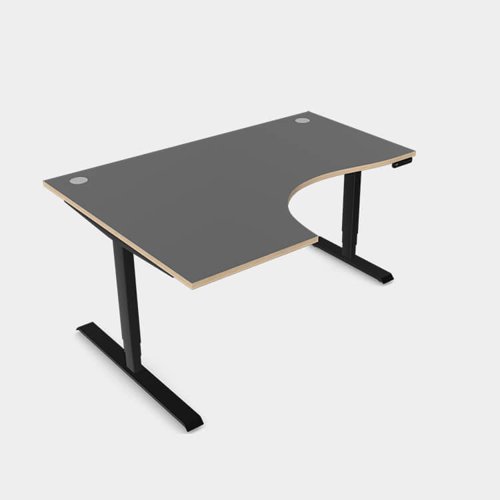 Leap Crescent Desk, Top With Portals with PLY edging, 1600 x 1200 , Left Hand, Graphite / Black Frame
