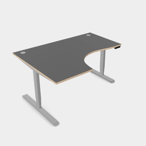 Leap Crescent Desk, Top With Portals with PLY edging, 1600 x 1200 , Left Hand, Graphite / Silver Frame