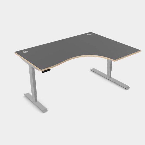 Leap Crescent Desk, Top With Portals with PLY edging, 1600 x 1200 , Right Hand, Graphite / Silver Frame