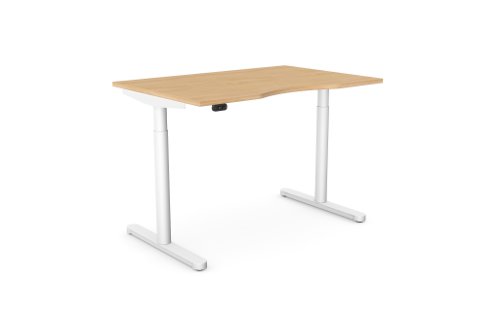 RoundE Height Adjust Desk -  Double purpose scallop, 1200 x 800mm - Beech / White Frame