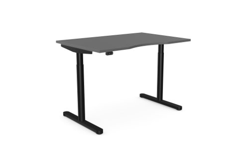 RoundE Height Adjust Desk -  Double purpose scallop, 1200 x 800mm - Graphite / Black Frame