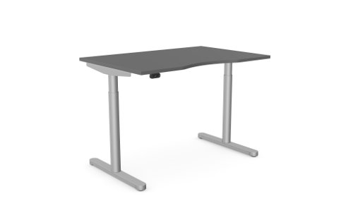 RoundE Height Adjust Desk -  Double purpose scallop, 1200 x 800mm - Graphite / Silver Frame