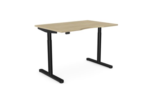 RoundE Height Adjust Desk -  Double purpose scallop, 1200 x 800mm - Urban Oak / Black Frame