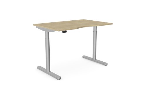 RoundE Height Adjust Desk -  Double purpose scallop, 1200 x 800mm - Urban Oak / Silver Frame