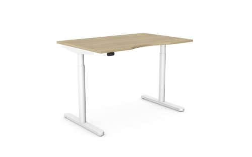 RoundE Height Adjust Desk -  Double purpose scallop, 1200 x 800mm - Urban Oak / White Frame