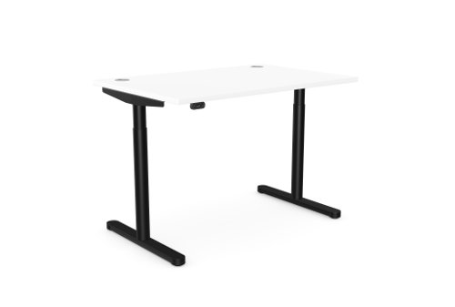 RoundE Height Adjust Desk - Top With Alu Portals, 1400 x 800mm - White / Black Frame