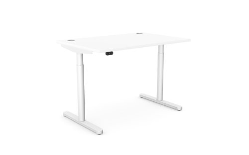 RoundE Height Adjust Desk - Top With Alu Portals, 1400 x 800mm - White / White Frame