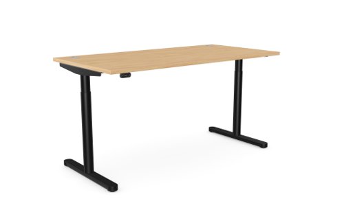 RoundE Height Adjust Desk - Top With Alu Portals, 1600 x 800mm - Beech / Black Frame