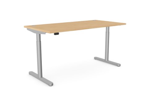 RoundE Height Adjust Desk - Top With Alu Portals, 1600 x 800mm - Beech / Silver Frame