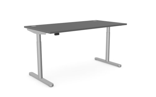 RoundE Height Adjust Desk - Top With Alu Portals, 1600 x 800mm - Graphite / Silver Frame