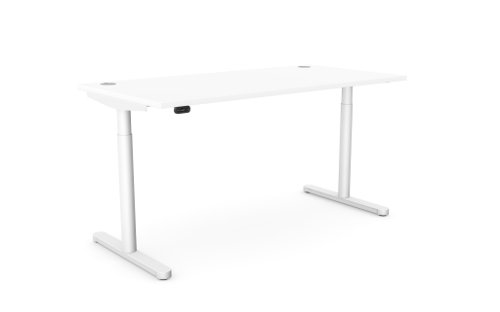 RoundE Height Adjust Desk - Top With Alu Portals, 1600 x 800mm - White / White Frame